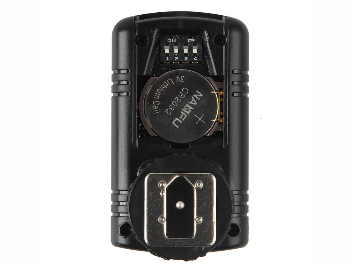 Transmitter back with CR2 cell and channel DIP switches